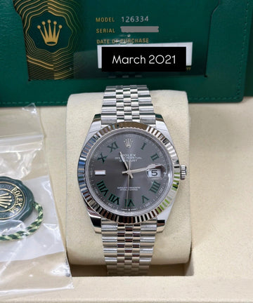 Rolex Datejust 41 Wimbledon Dial on Jubilee 126334 2021 Complete