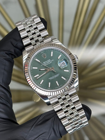 Rolex Datejust 41 Mint Green Index Dial on Jubilee 126334 2024 Card