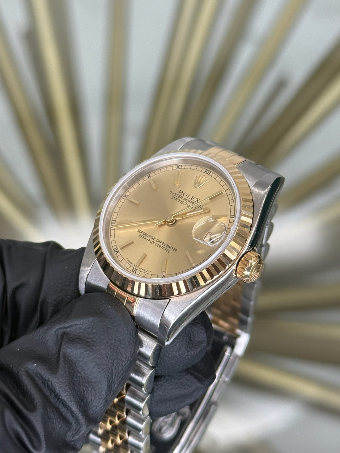 Rolex Datejust 31 Champagne Stick Dial on Jubilee 68273 1996 Papers