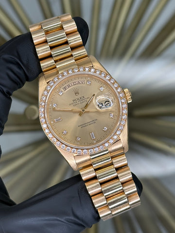Rolex Day Date 36 Champagne 8+2 Diamond Dial on President 18038