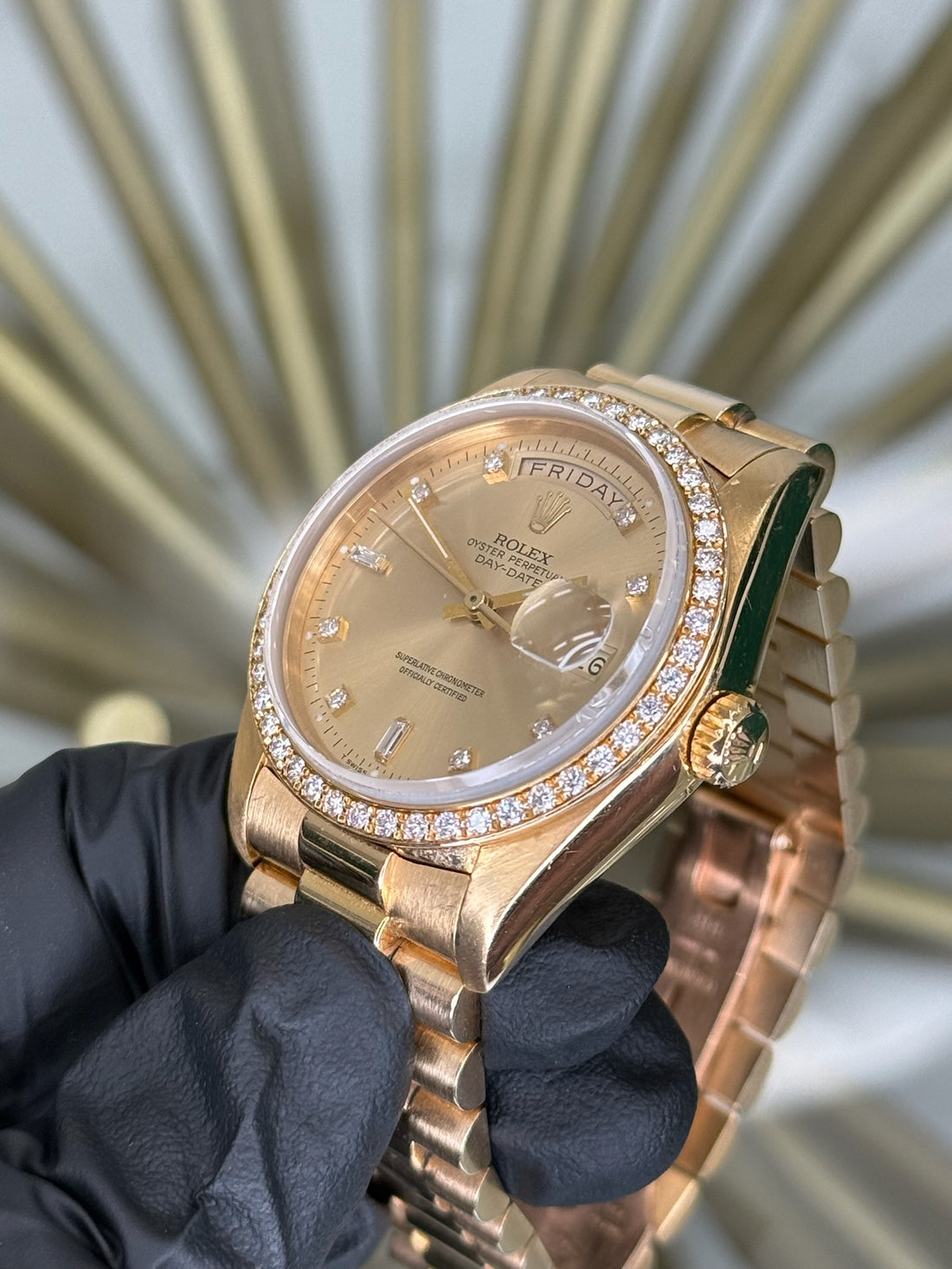 Rolex Day Date 36 Champagne 8+2 Diamond Dial on President 18038