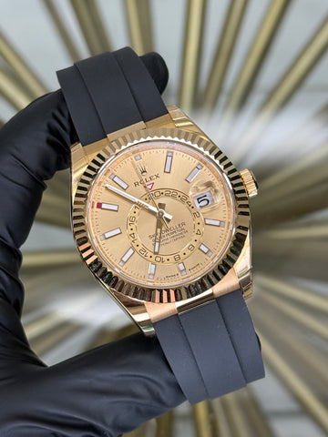 Rolex SkyDweller Champagne Index Dial on Oysterflex 336238 2024 Card