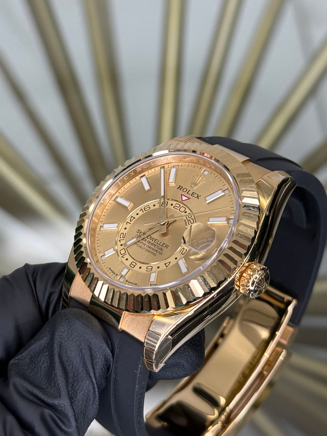 Rolex SkyDweller Champagne Index Dial on Oysterflex 336238 2024 Card