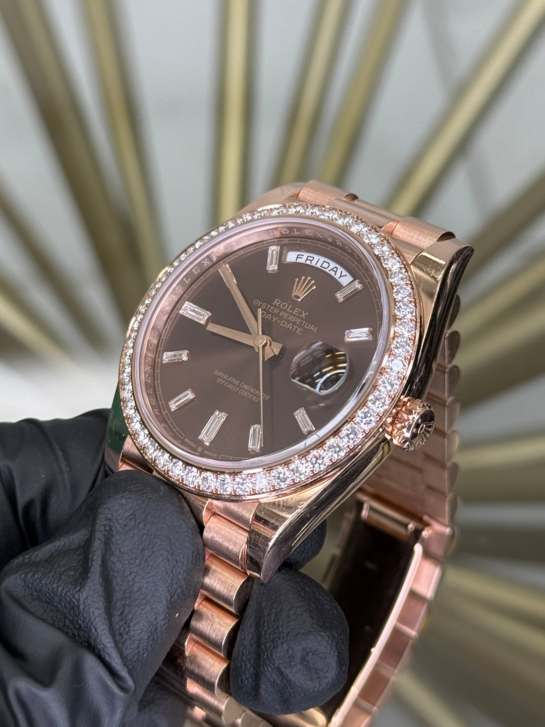 Rolex Day-Date 40 Chocolate Baguette Diamond Dial on President 228345RBR 2021 Complete