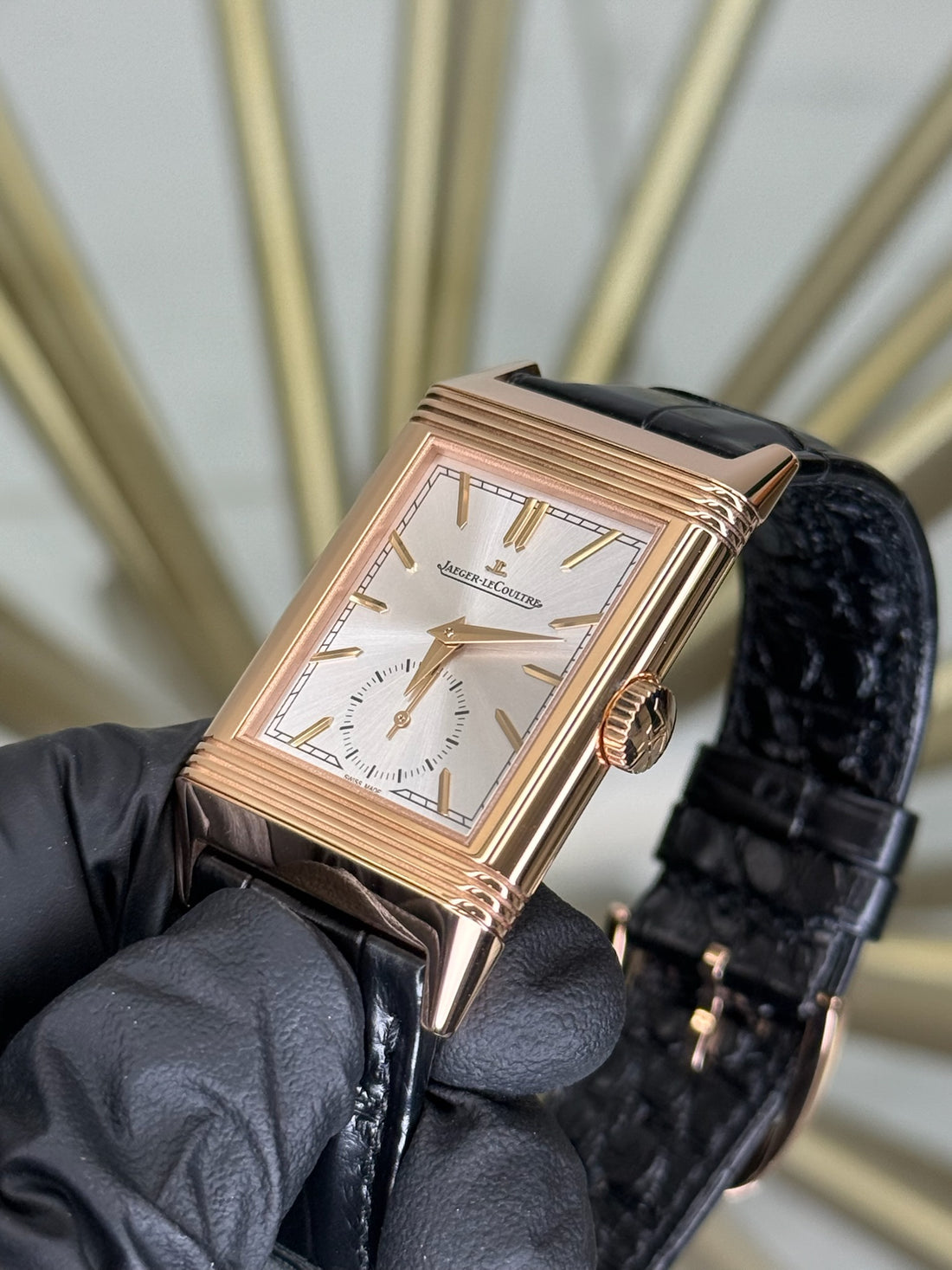 Jaeqer-LeCoultre Reverso Tribute Monoface Silver Dial on Black Leather Strap 218.2.62 with Box