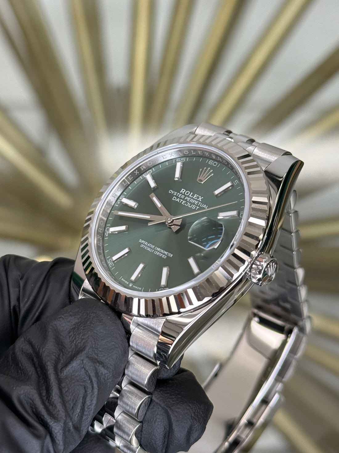 Rolex Datejust 41 Mint Green Index Dial on Jubilee 126334 2026 Card
