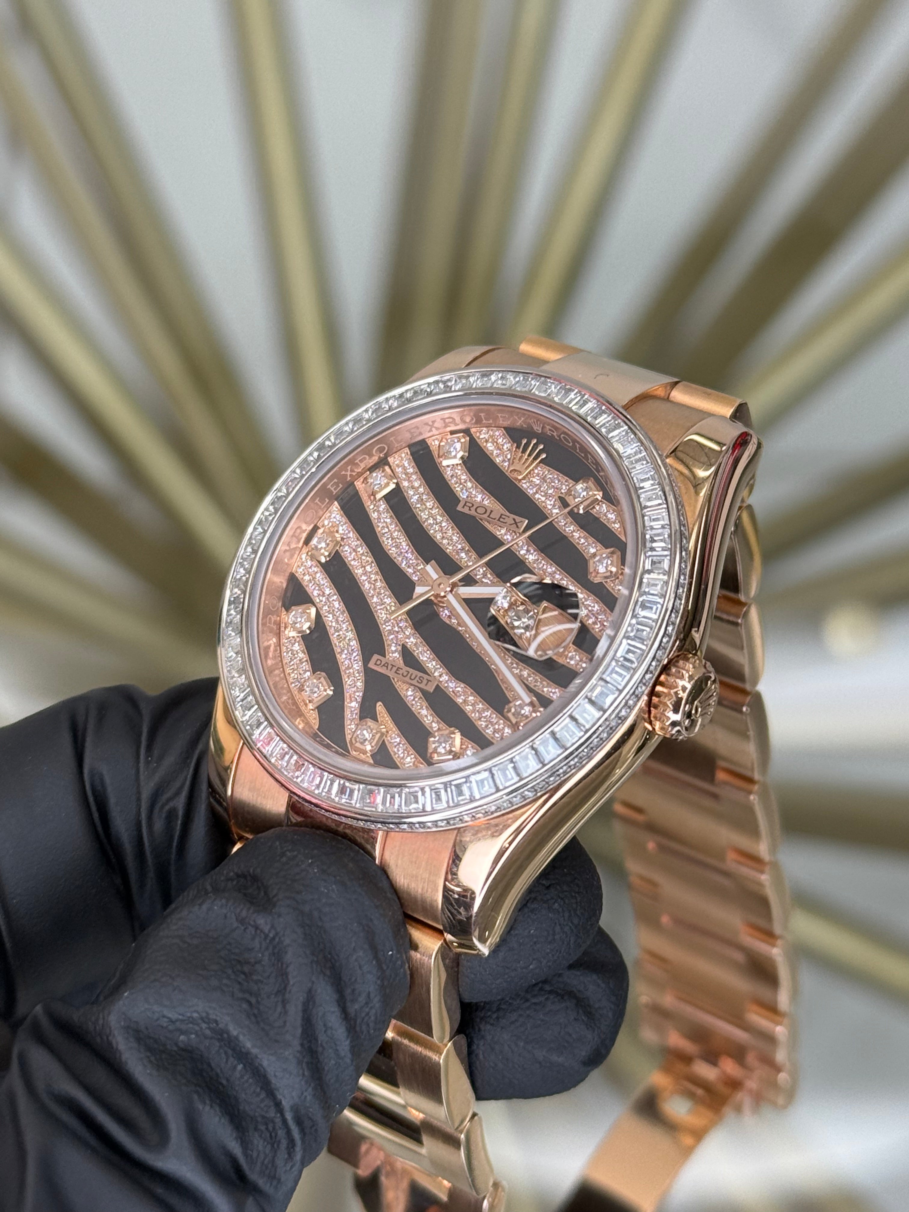 Rolex Datejust Zebra Diamond Dial on Rose Gold 116285BBR Open Date