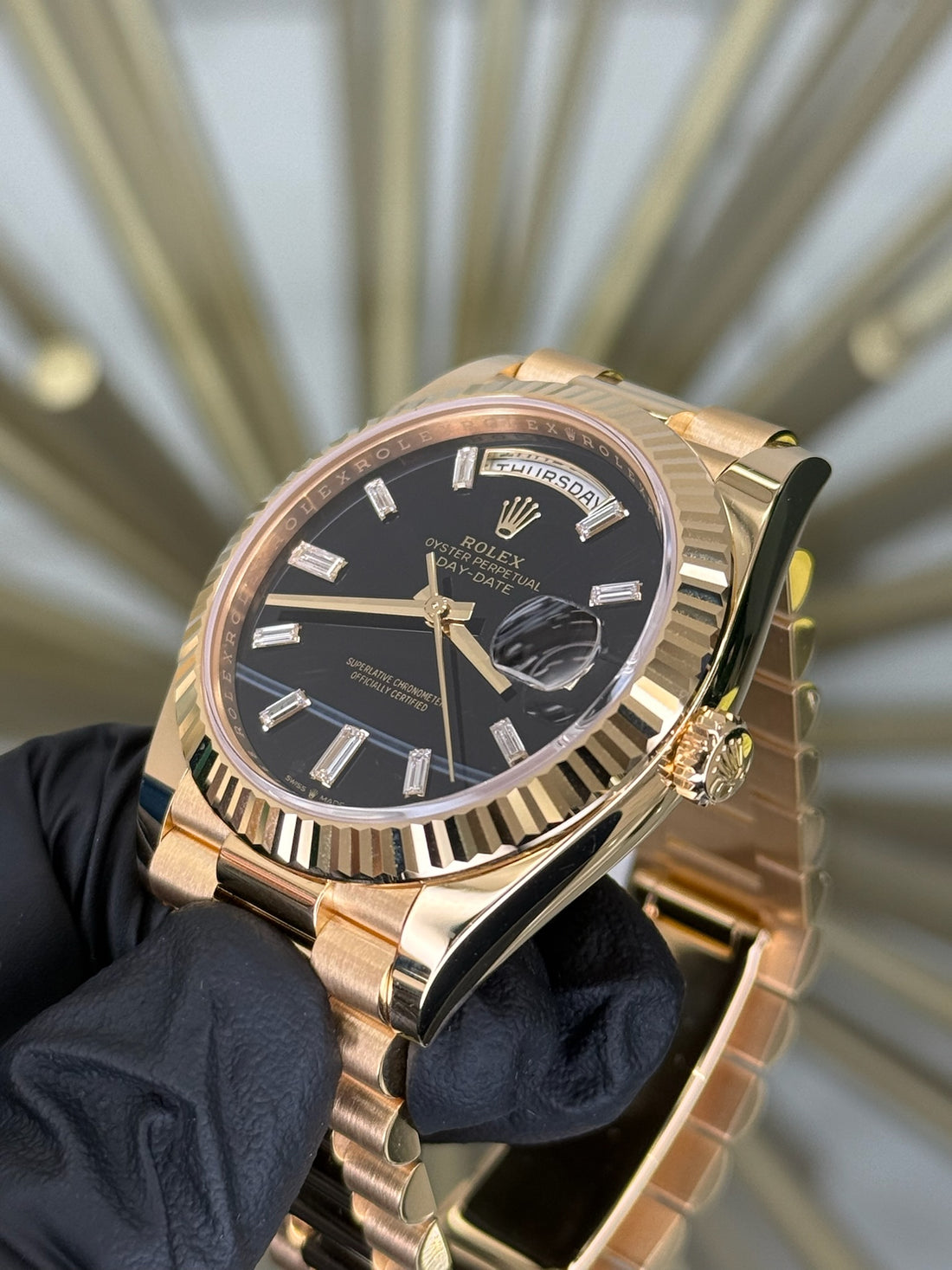 Rolex Day-Date Black Onyx Baguette Dial on President 228238 2025 Complete