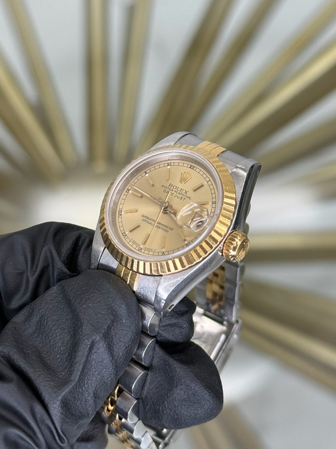 Rolex Datejust Champagne Stick Dial on Jubilee 69173