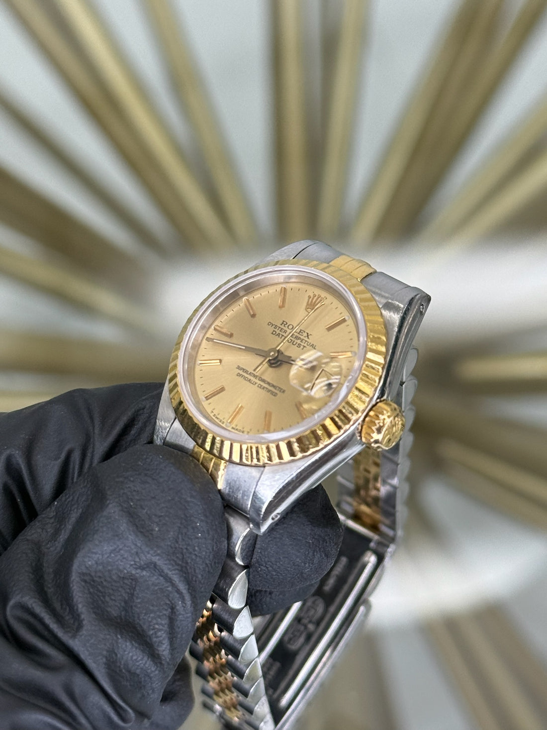Rolex Datejust Champagne Stick Dial on Jubilee 69173