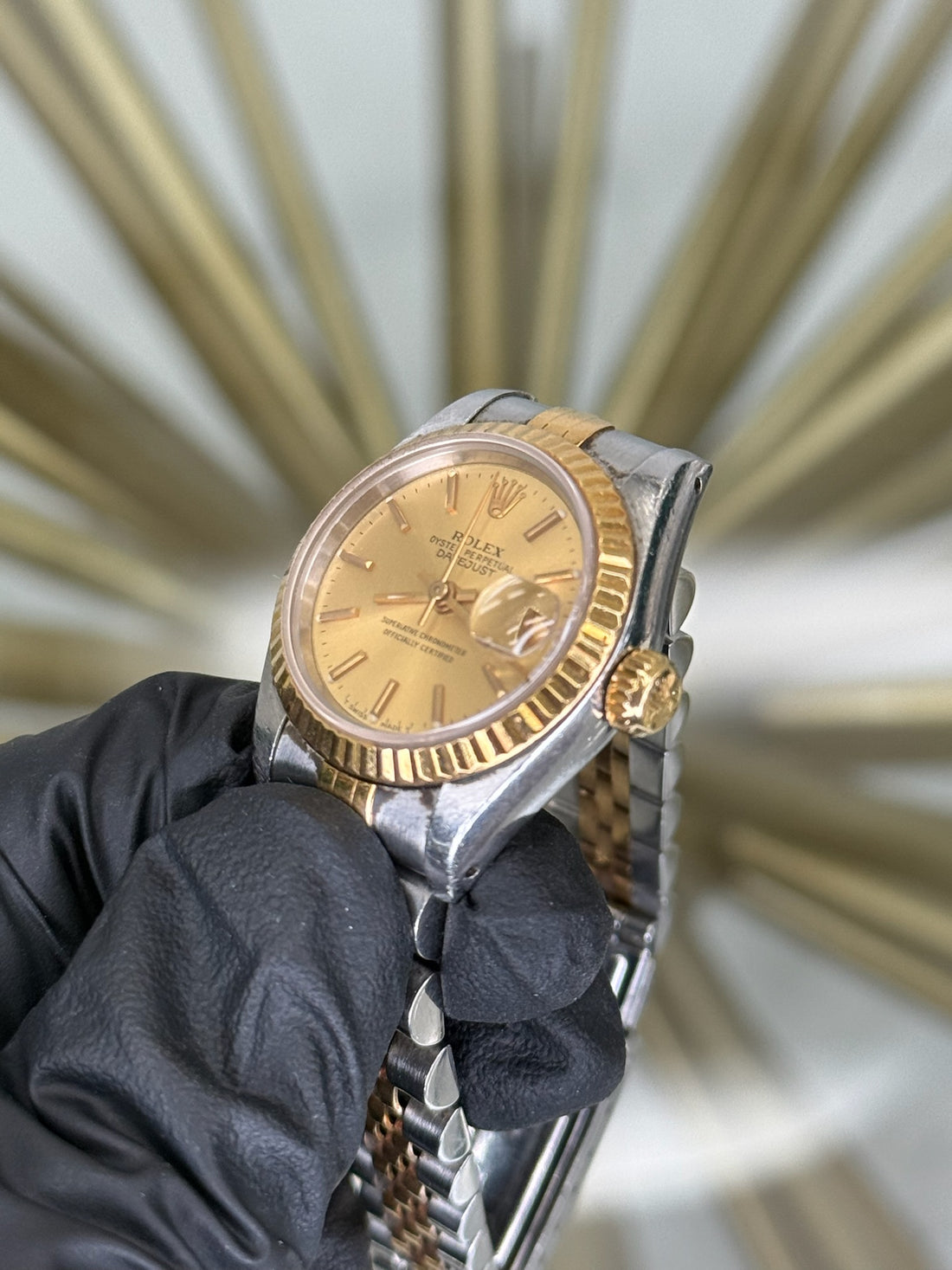 Rolex Datejust Champagne Stick Dial on Jubilee 69173