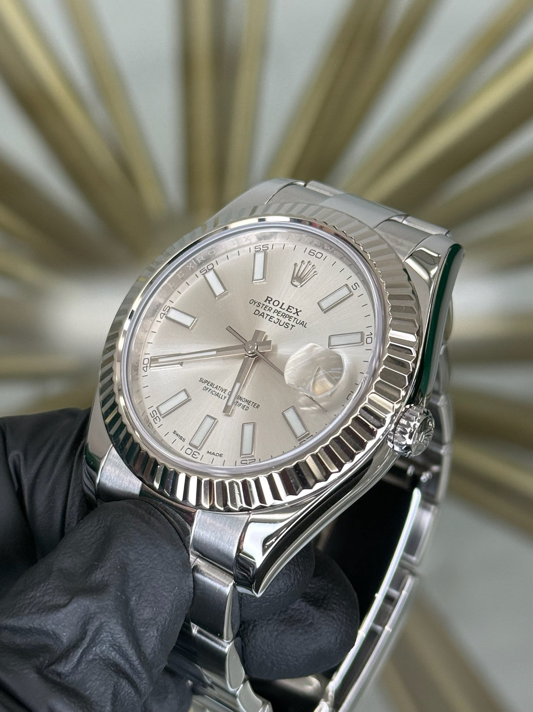 Rolex Datejust II Silver Stick Dial on Oyster 116334