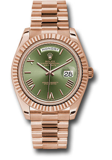 Rolex Day-Date 40 Olive Green Roman Dial on President 228235 2026 Complete