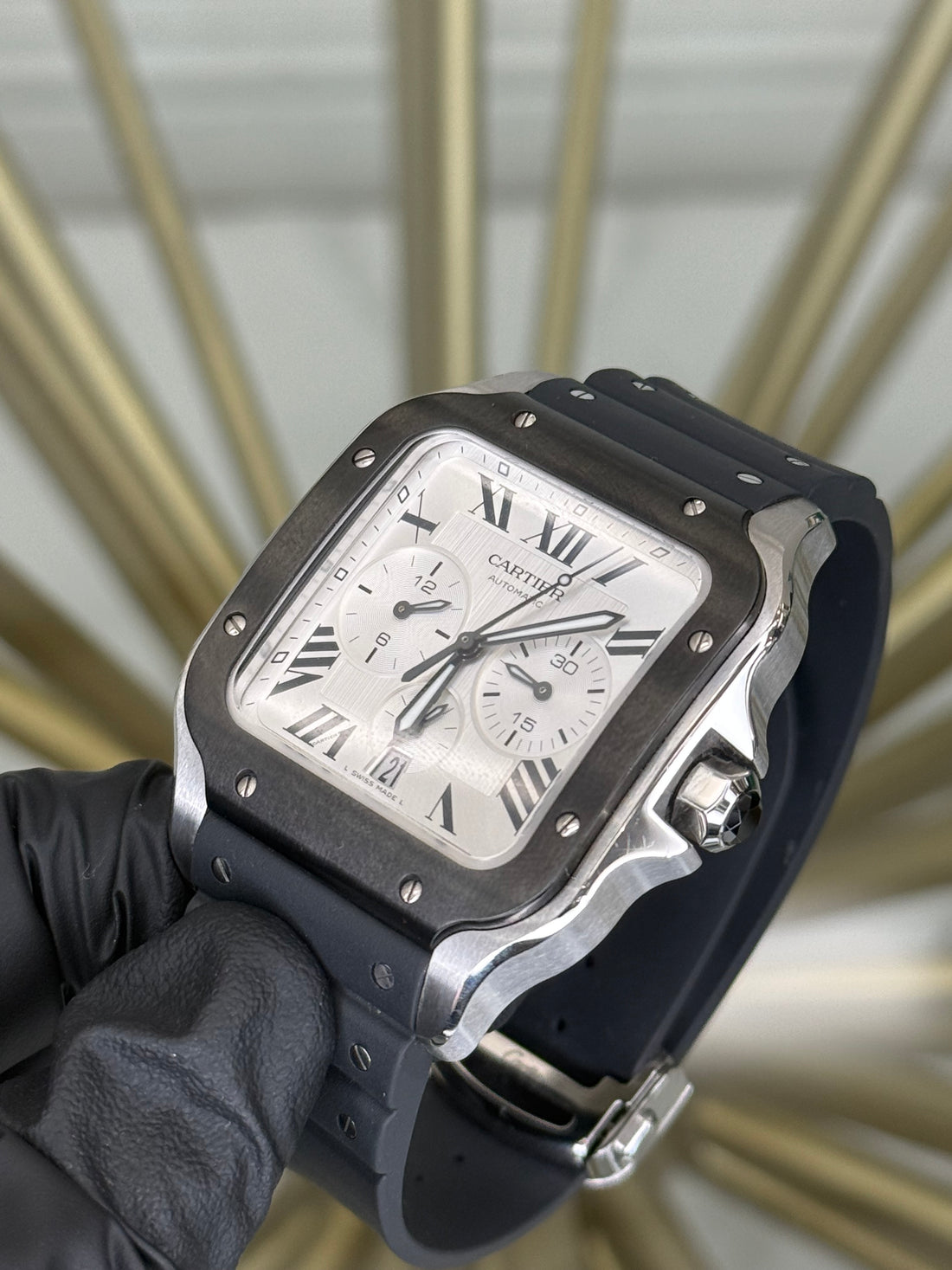 Cartier Santos Chronograph XL Silver Dial on Rubber Black WSSA0017 2024 Complete