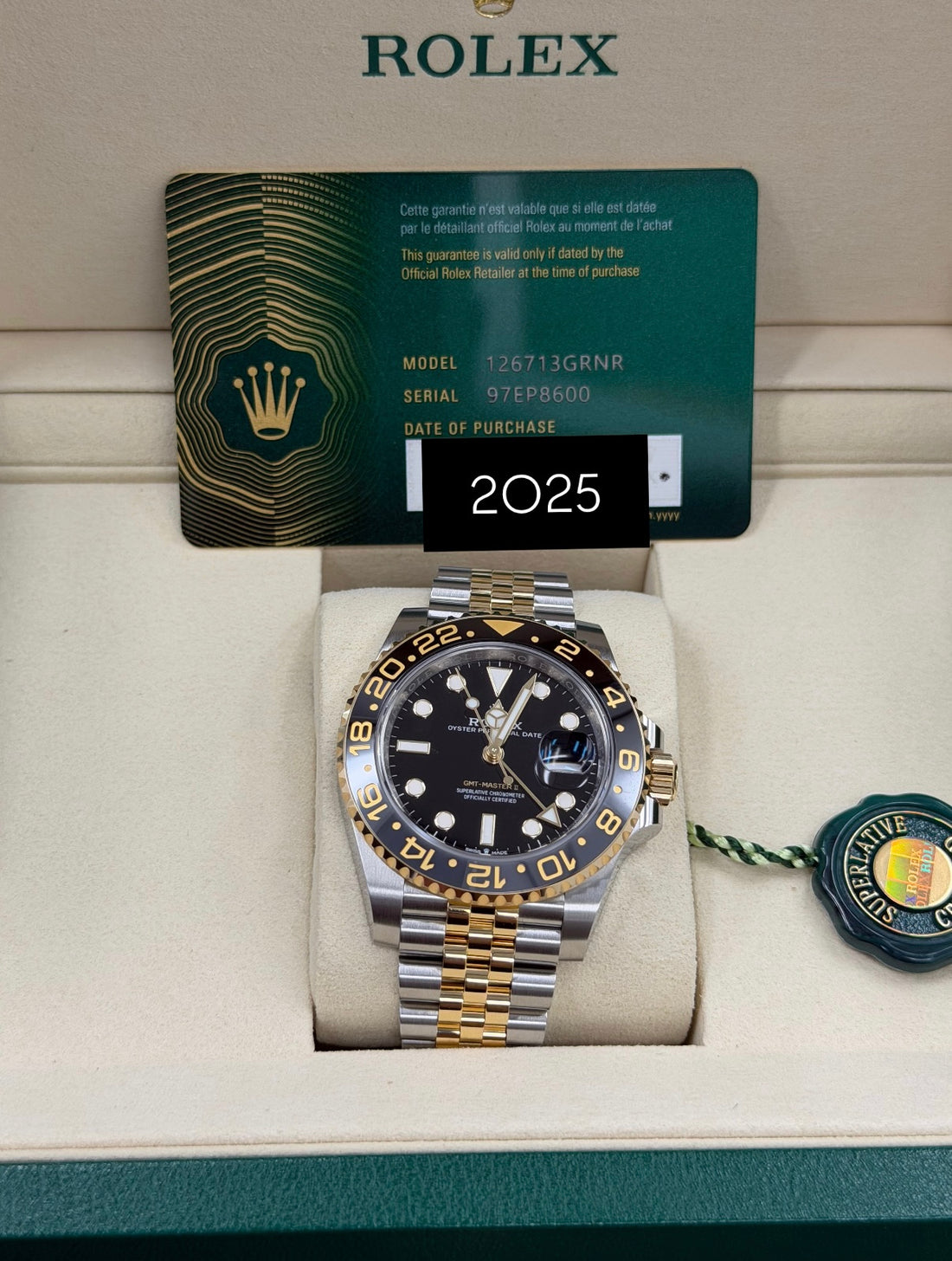 Rolex GMT-Master II Black Dial on Jubilee 126713GRNR 2025 Complete