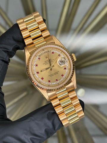Rolex Day Date 36 Ruby String Diamond Dial on President 18238