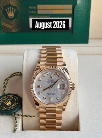 Rolex Day-Date 36 White Mother-Of-Pearl Diamond Dial on President 128238 2026 Complete