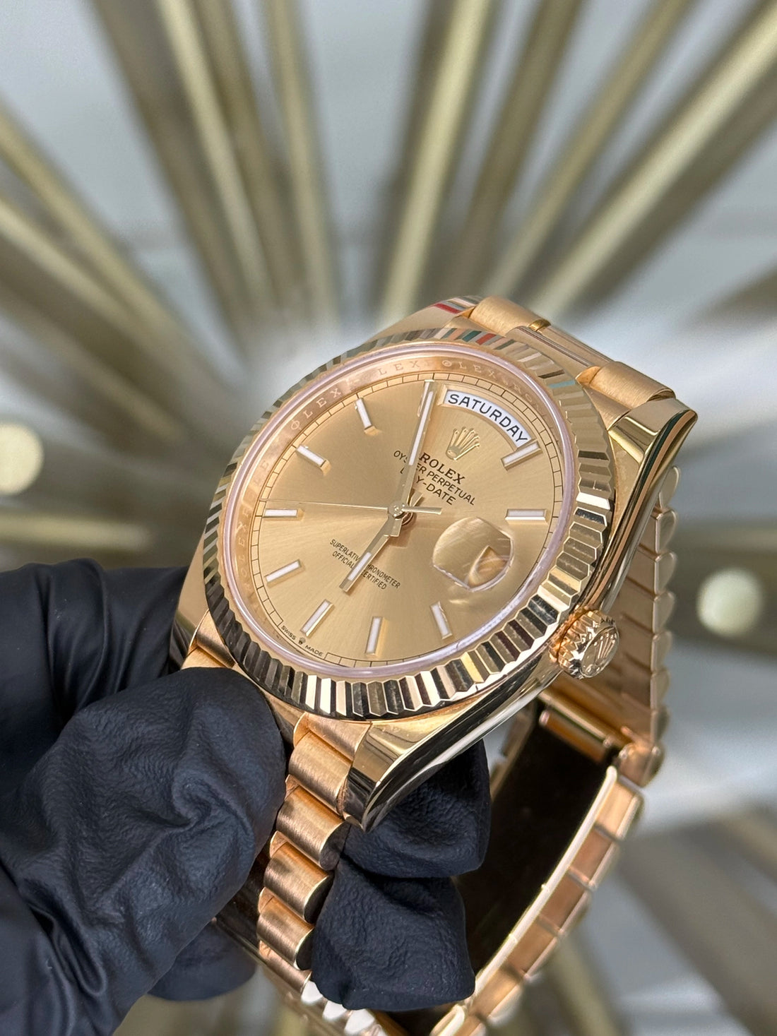 Rolex Day-Date 40 Champagne Index Dial on President 228238 2026 Complete