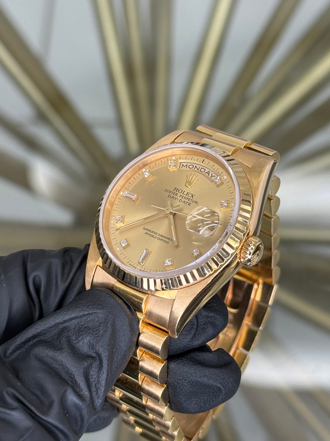 Rolex Day-Date 36 Champagne Diamond Dial on President 18238