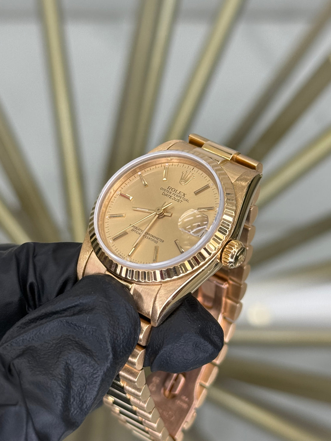 Rolex Datejust 31 President Black Stick Dial on President 68278