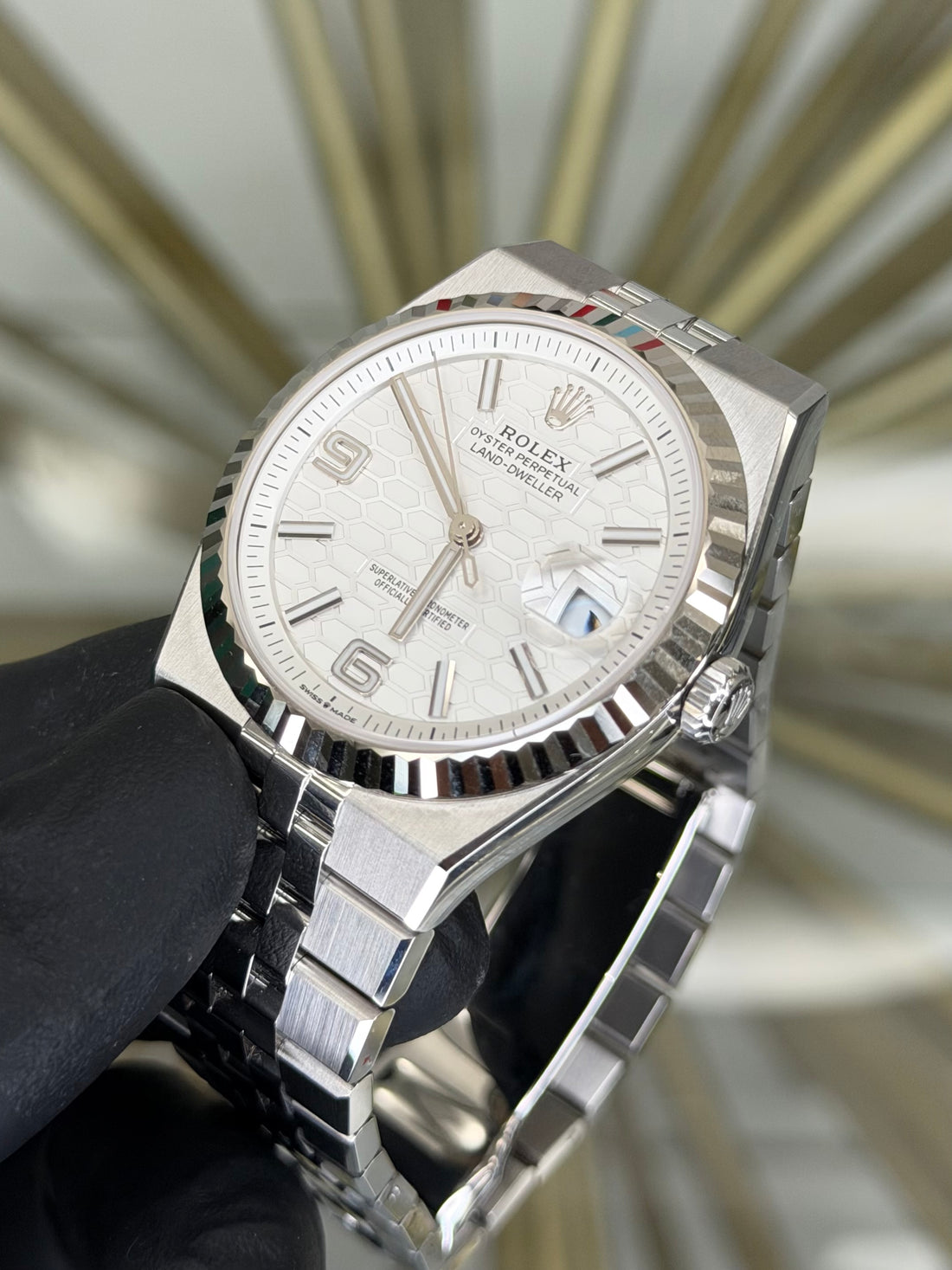 Rolex Land-Dweller 40 White Honeycomb Dial on Flat Jubilee 127334 2026 Complete