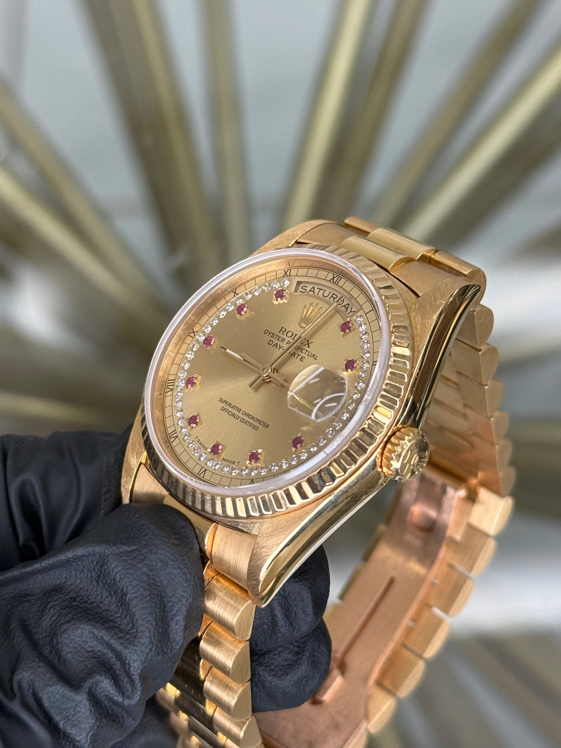 Rolex Day Date 36 Ruby String Diamond Dial on President 18238