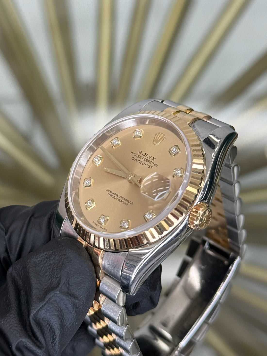 Rolex Datejust 36 Champagne Diamonds Dial on Jubilee 116233 2007 Papers