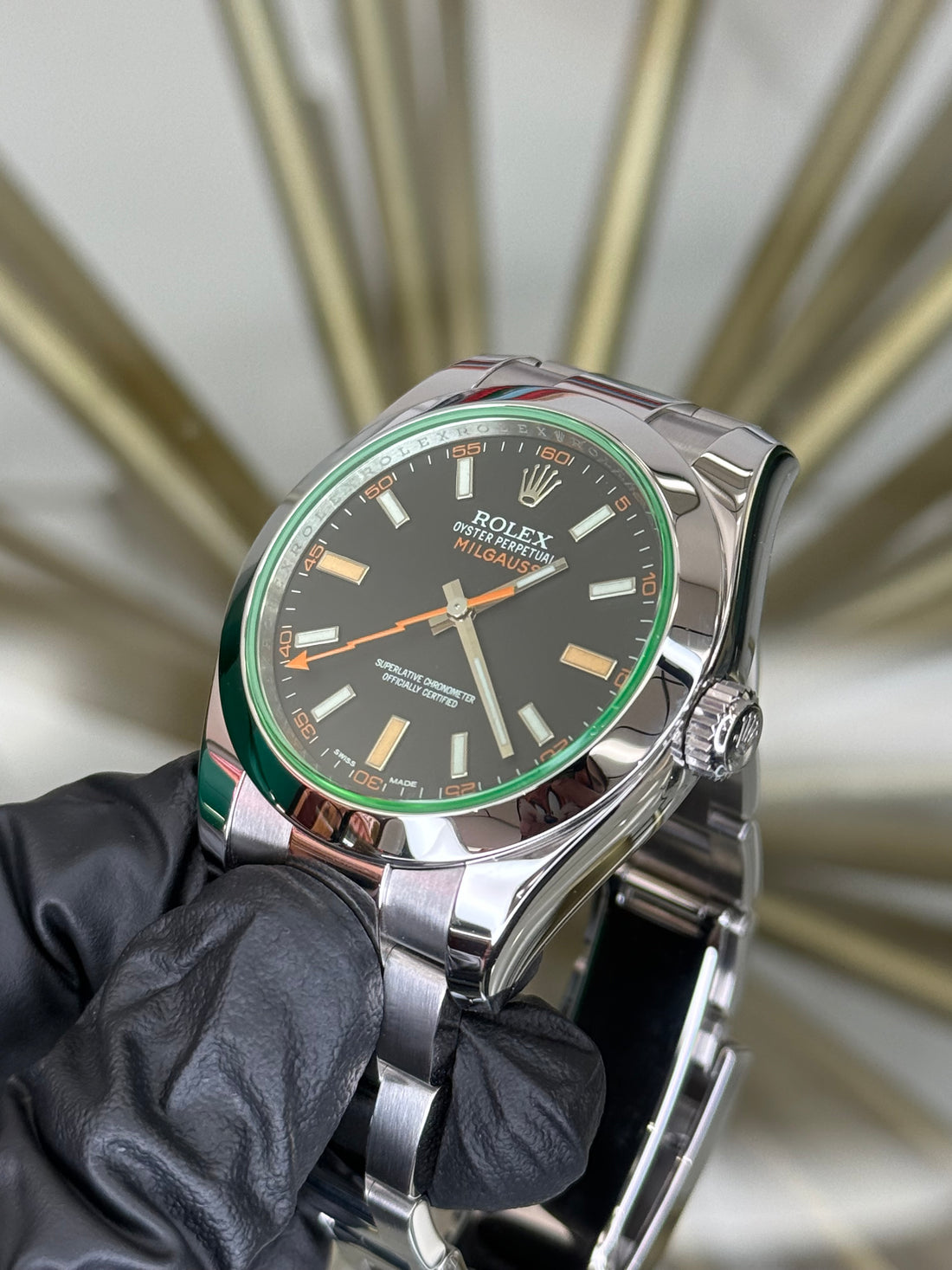 Rolex Milgauss Black Green Crystal Dial on Oyster 116400GV 2013 Complete