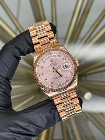 Rolex Day-Date 36 Pink Champagne Diamond Dial on President 118235 2014 Card
