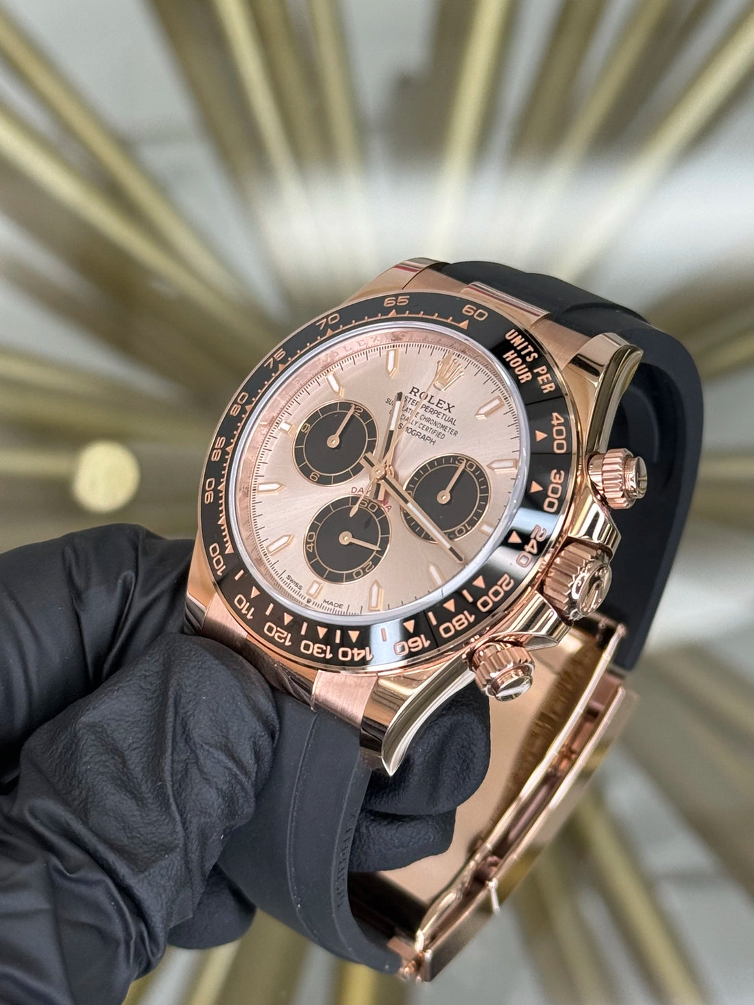 Rolex Daytona Sundust And Black Index Dial on Oysterflex 126515LN