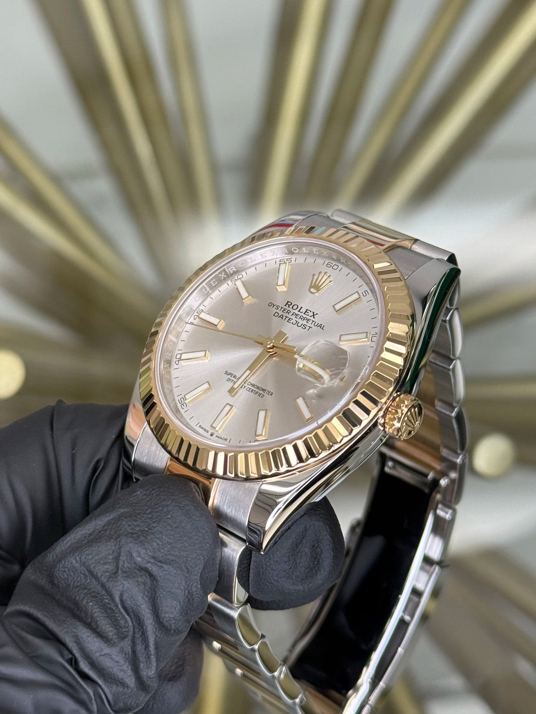 Rolex Date Just Silver Index Dial on Oyster 126333 2022 Card