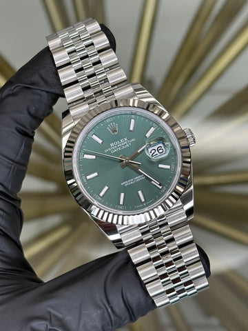 Rolex Datejust 41 Mint Green Index Dial on Jubilee 126334 2026 Complete