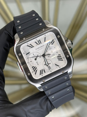 Cartier Santos Chronograph XL Silver Dial on Rubber Black WSSA0017 2024 Complete