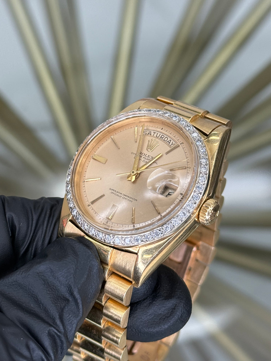Rolex Day-Date 36 Champagne Stick Dial on President 1803