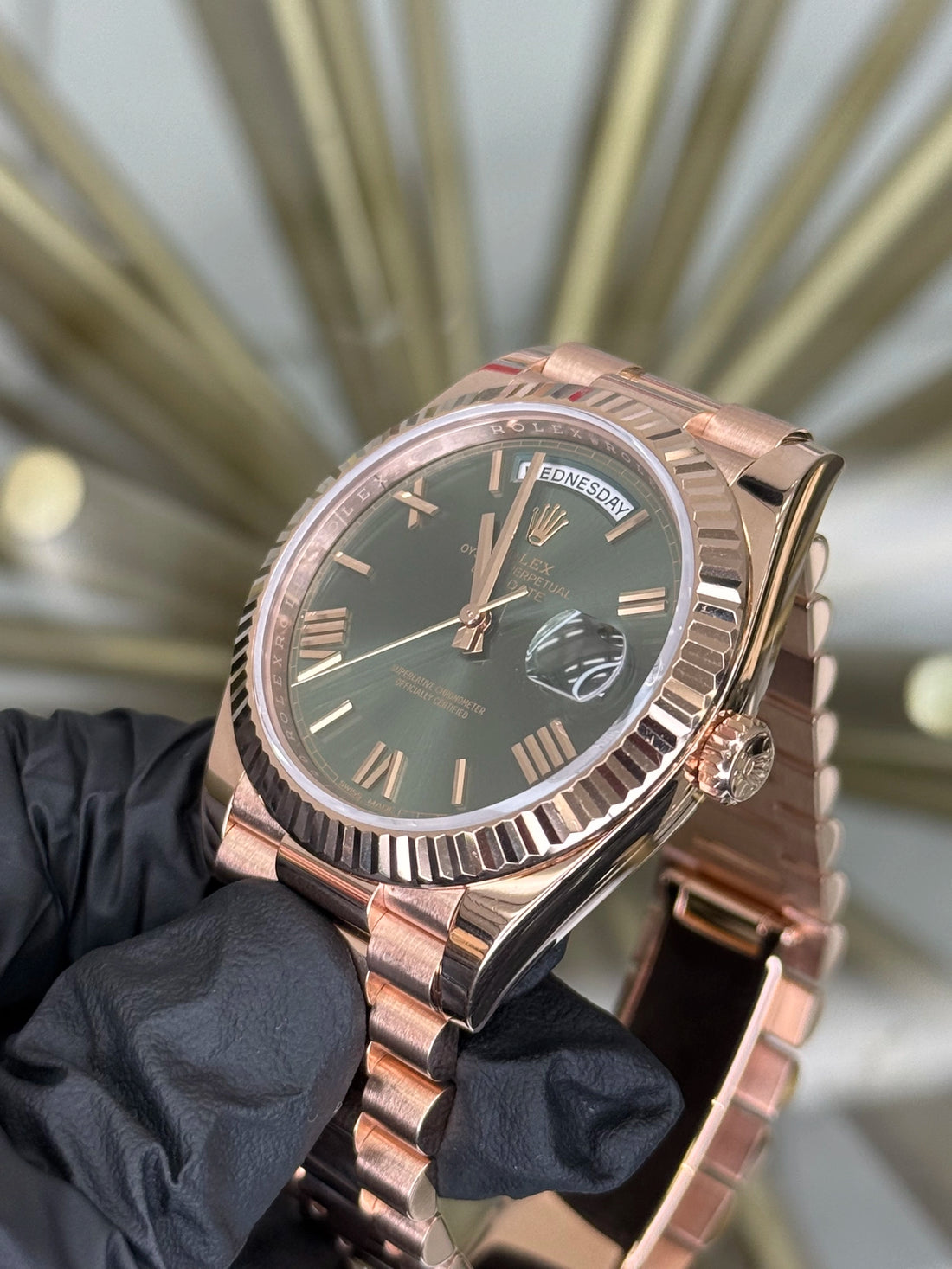 Rolex Day-Date 40 Olive Green Roman Dial on President 228235 2017
