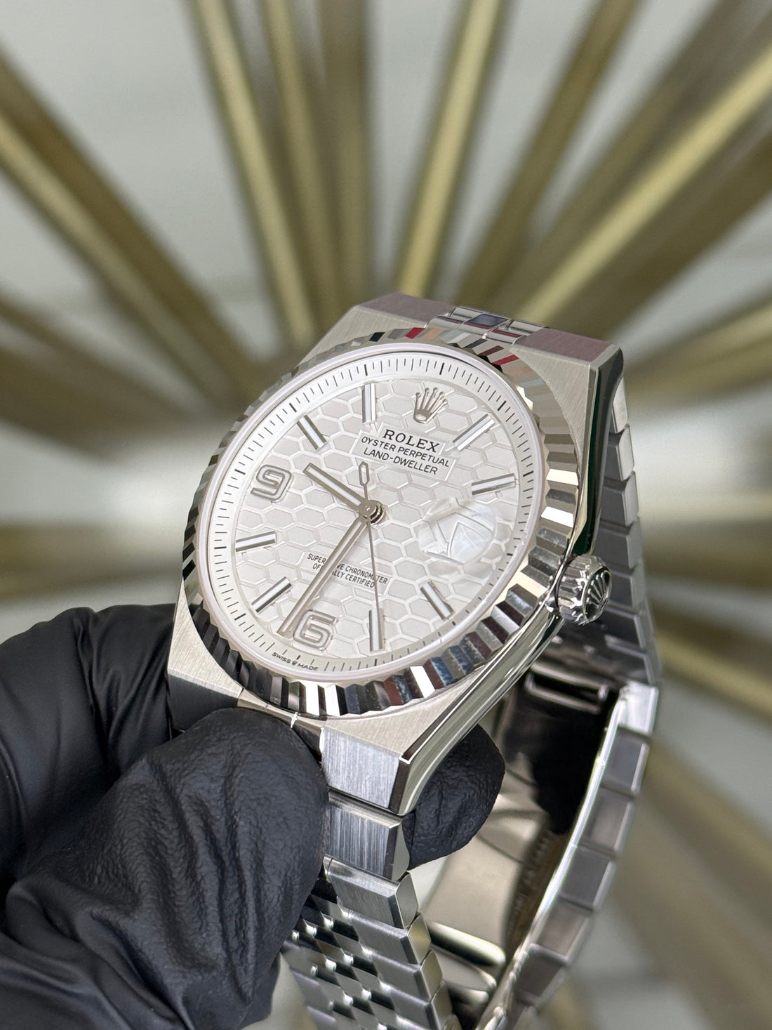Rolex Land-Dweller 40 White Honeycomb Dial on Flat Jubilee 127334 2026 Card