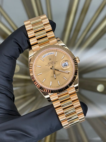 Rolex Day-Date 40 Champagne Index Dial on President 228238 2026 Complete