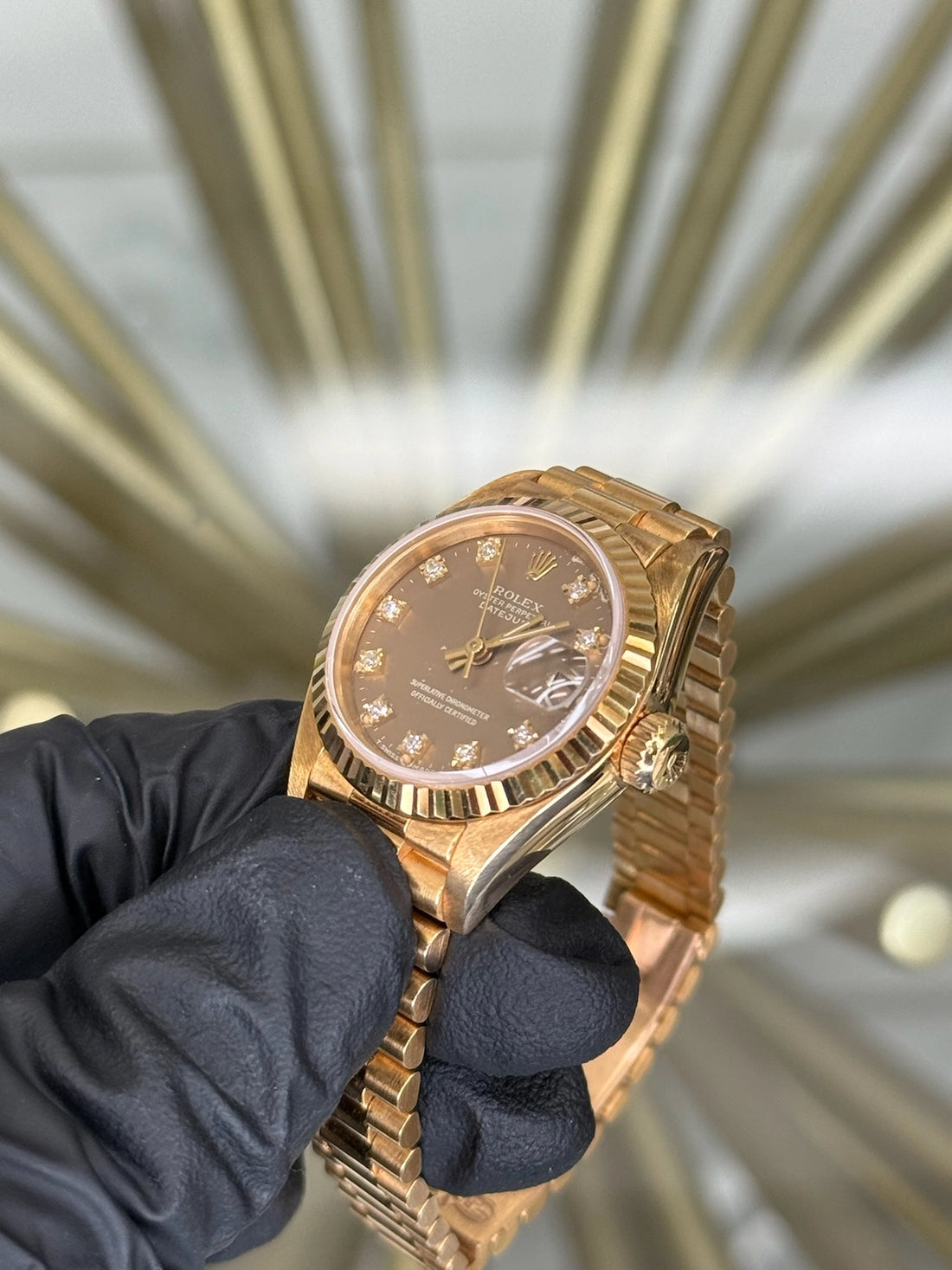 Rolex Datejust Lady President Havana Brown Diamond Dial on President 69178 1988 Papers