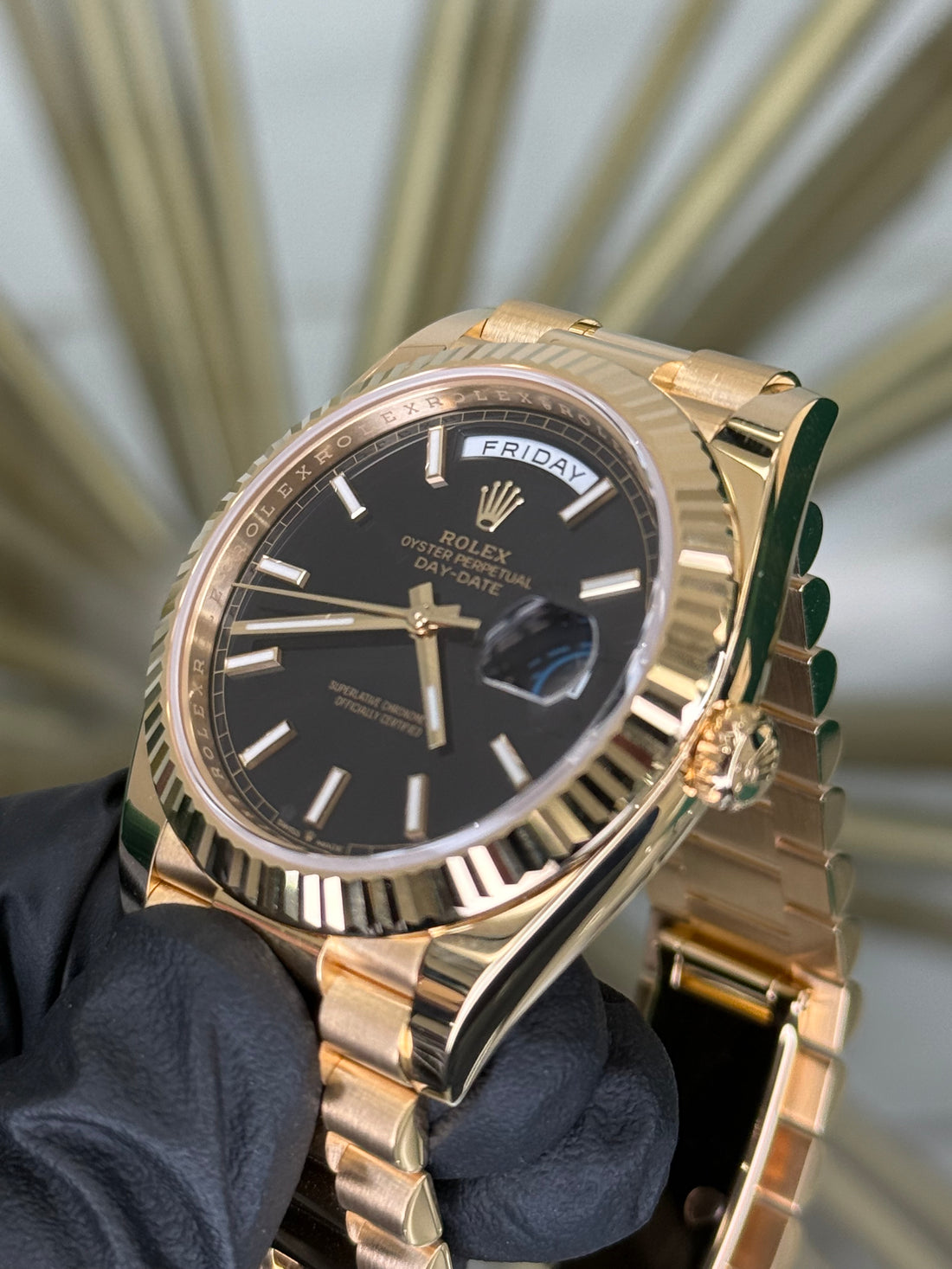 Rolex Day-Date 40 Black Index Dial on President 228238 2026 Complete