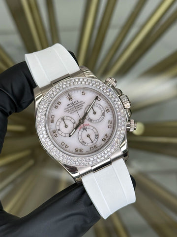 Rolex Daytona Mother Of Pearl Diamond Dial on Leather 116589RBR 2014 Card