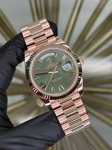 Rolex Day-Date 40 Olive Dial on President 228235 2025 Complete