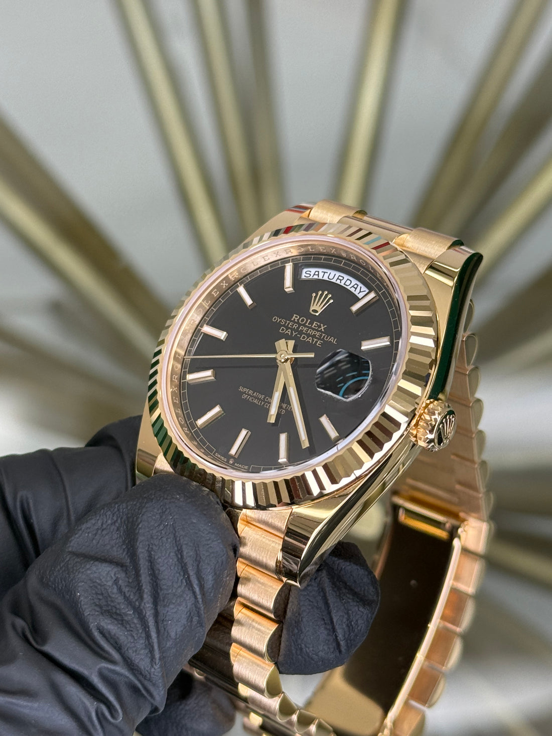 Rolex Day-Date 40 Black Index Dial on President 228238 2026 Complete
