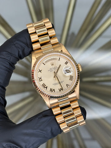 Rolex Day Date 36 Champagne Roman Dial on President 18238
