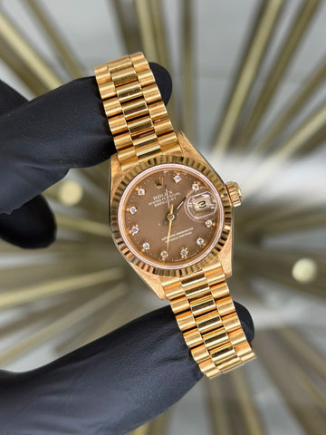Rolex Datejust Lady President Havana Brown Diamond Dial on President 69178 1988 Papers