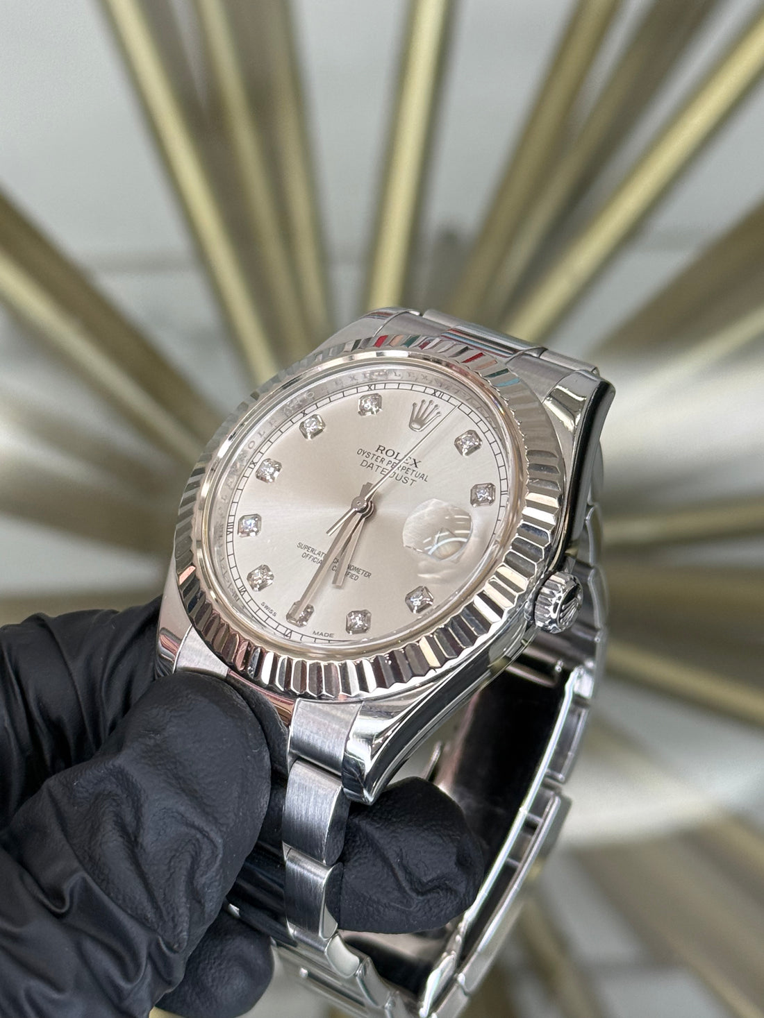 Rolex Datejust II Silver Diamond Dial on Oyster 116334 2014 Card
