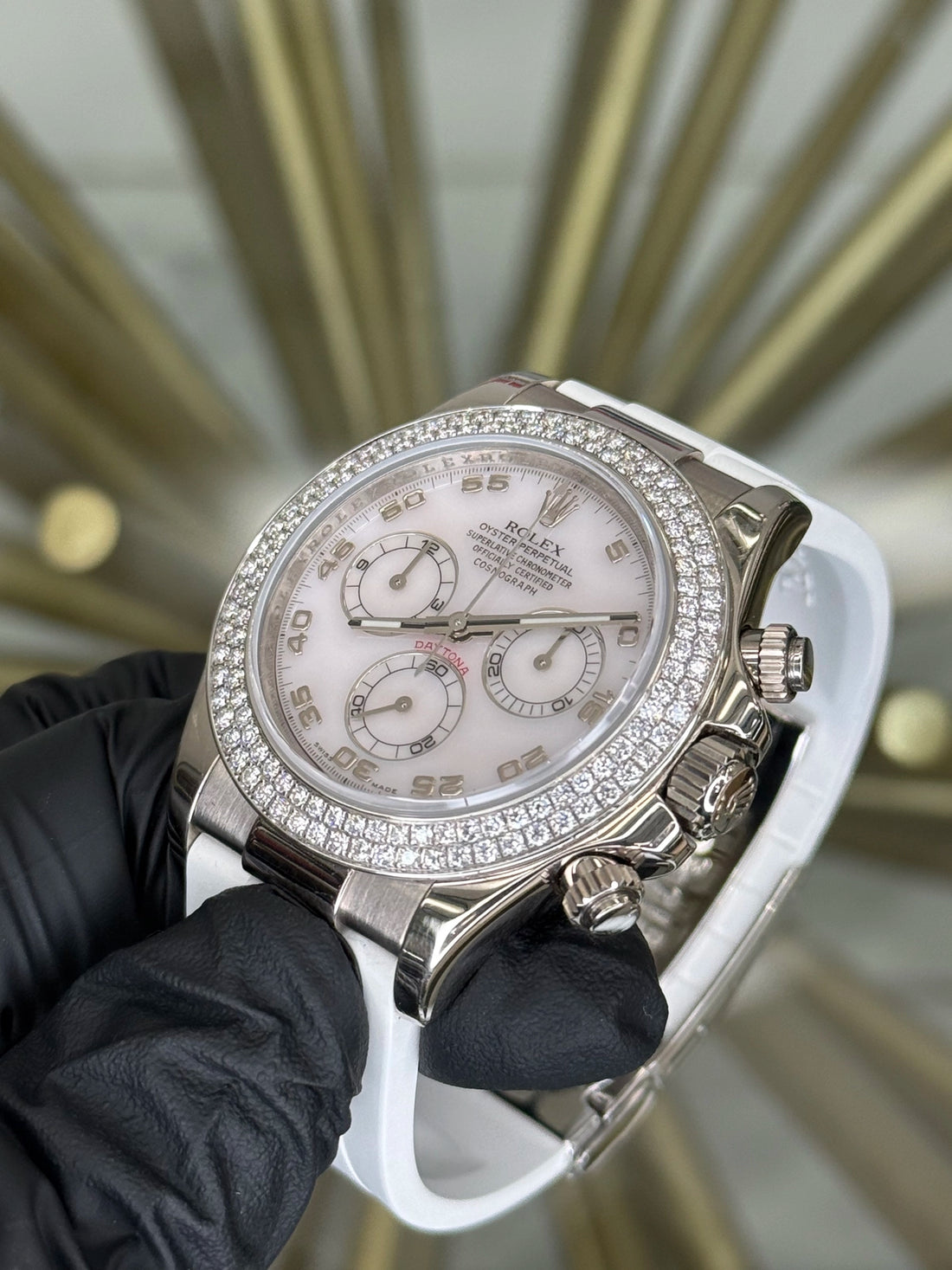 Rolex Daytona Mother Of Pearl Diamond Dial on Leather 116589RBR 2014 Card