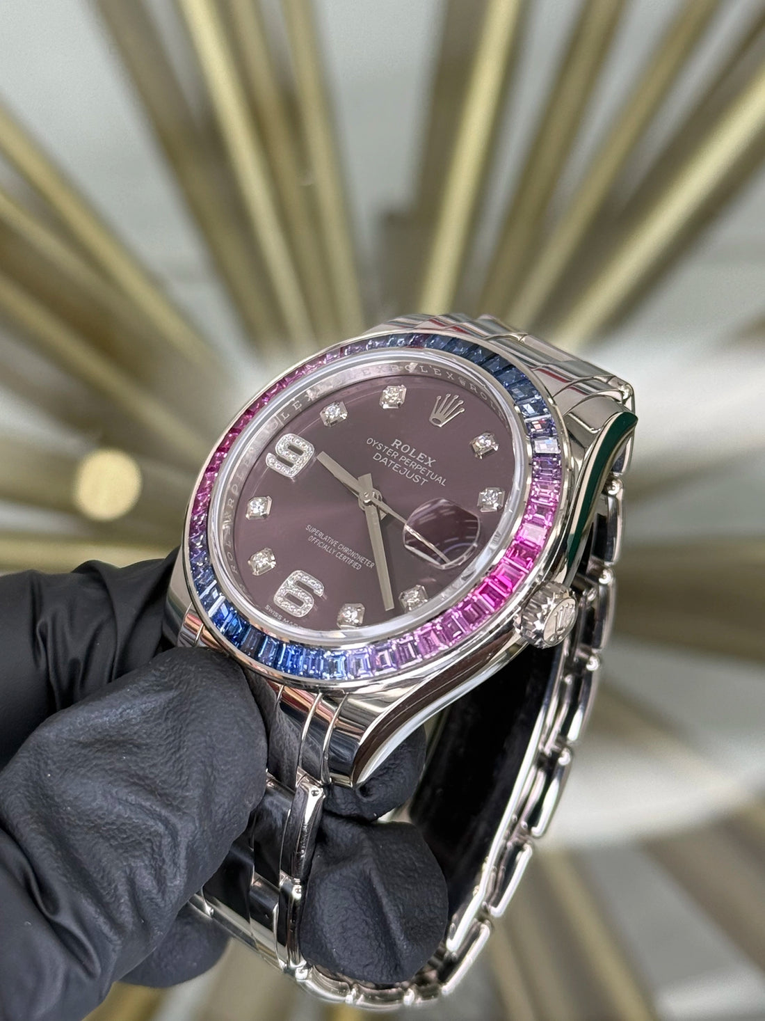 Rolex Datejust Pearlmaster 39 Red Grape Diamond Dial on Pearlmaster 86349 2018 Complete