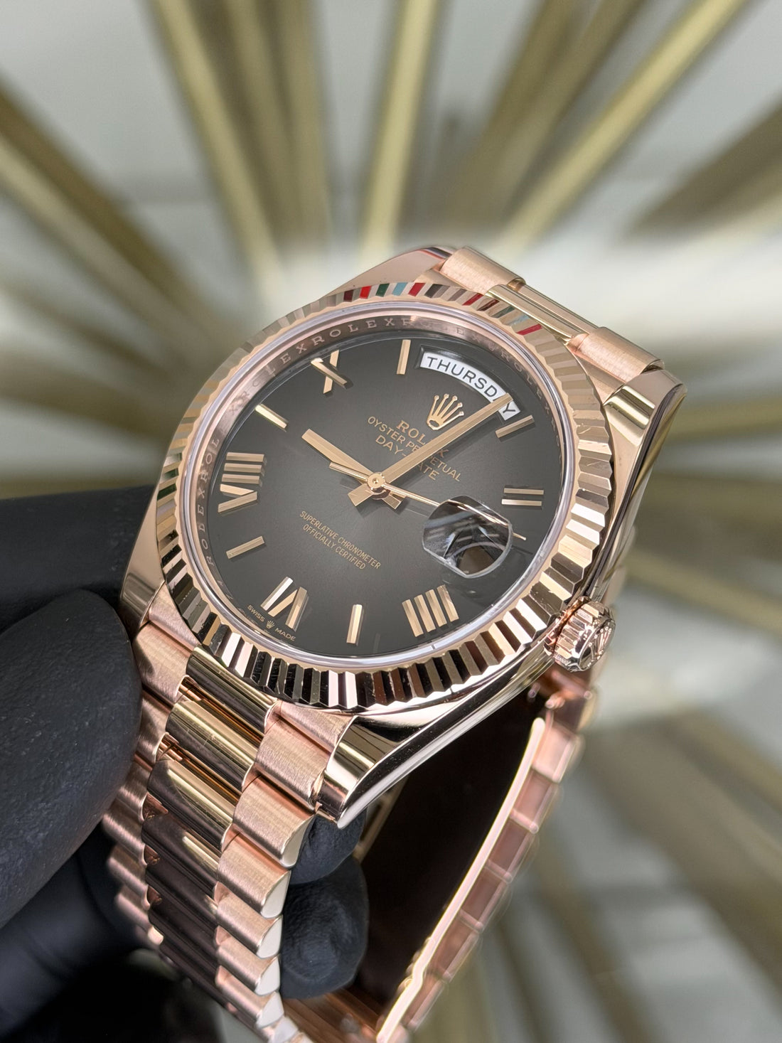 Rolex Day-Date 40 Smoke Ombre Dial on President 228235 2025 Complete