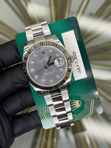 Rolex Datejust 41 Rhodium Diamond Dial on Oyster 126334 2022 Card