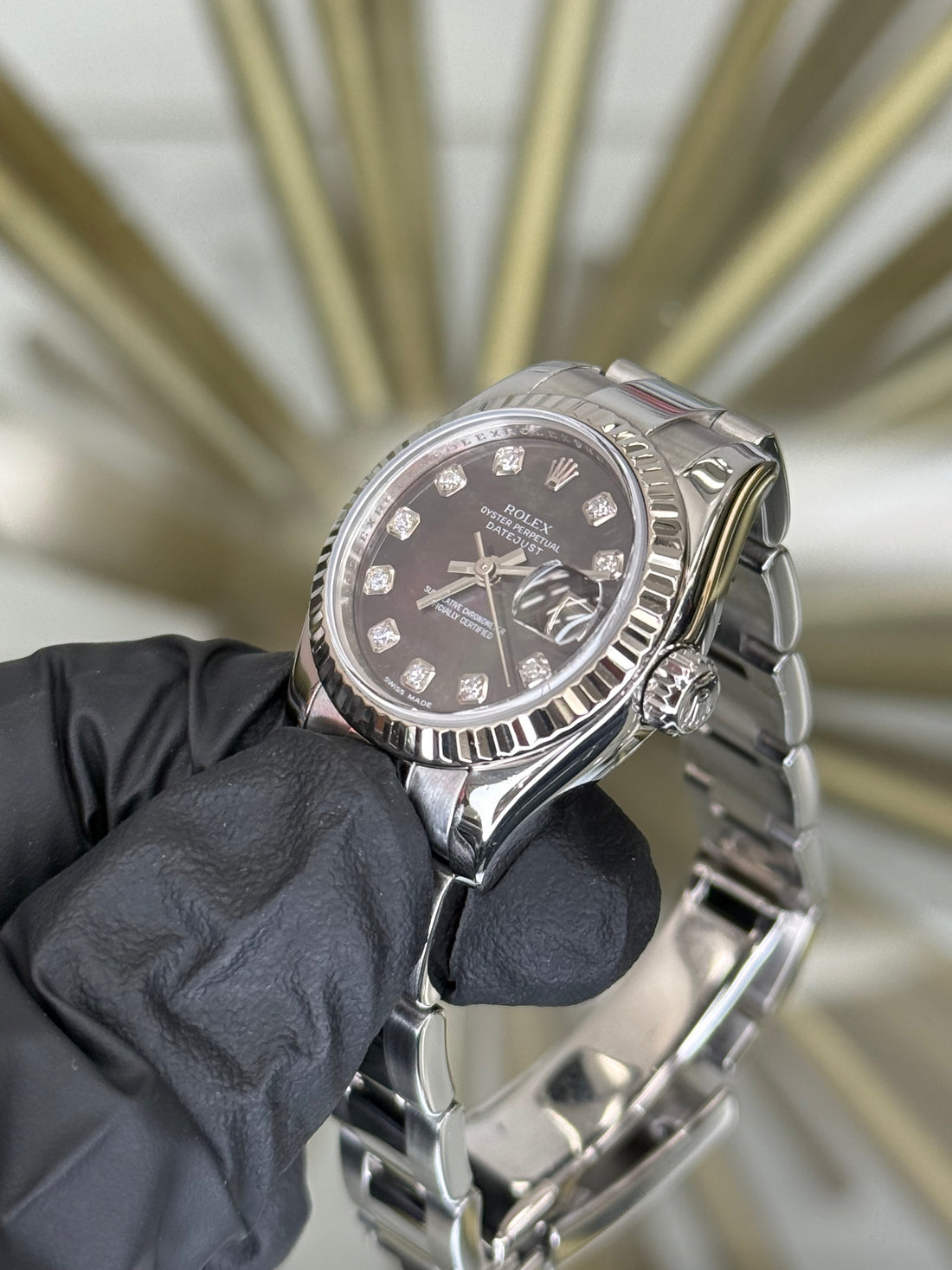 Rolex Datejust Lady Black Mother of Pearl Diamond Dial on Oyster 179174